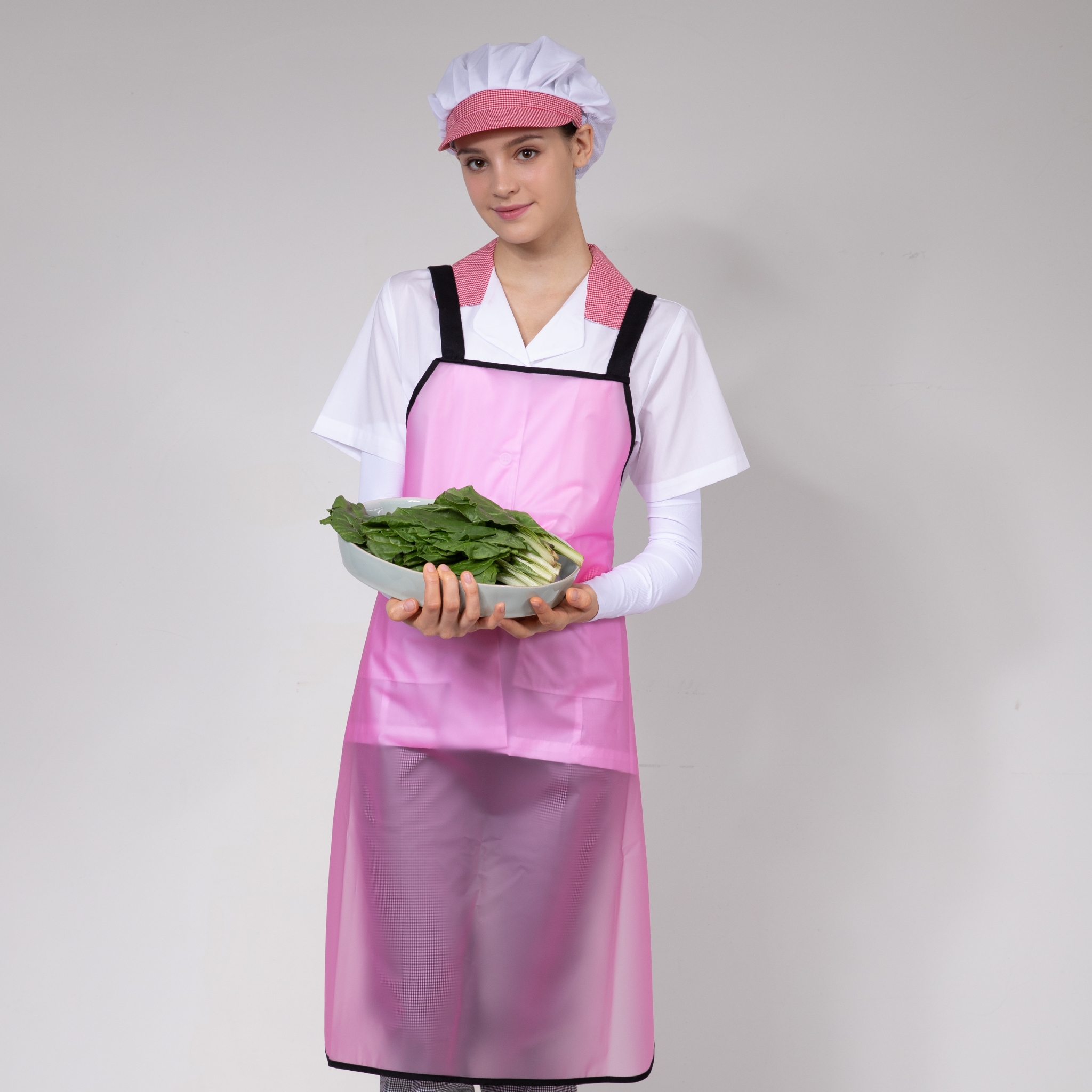 반투명 핑크 방수 중형 H형 앞치마