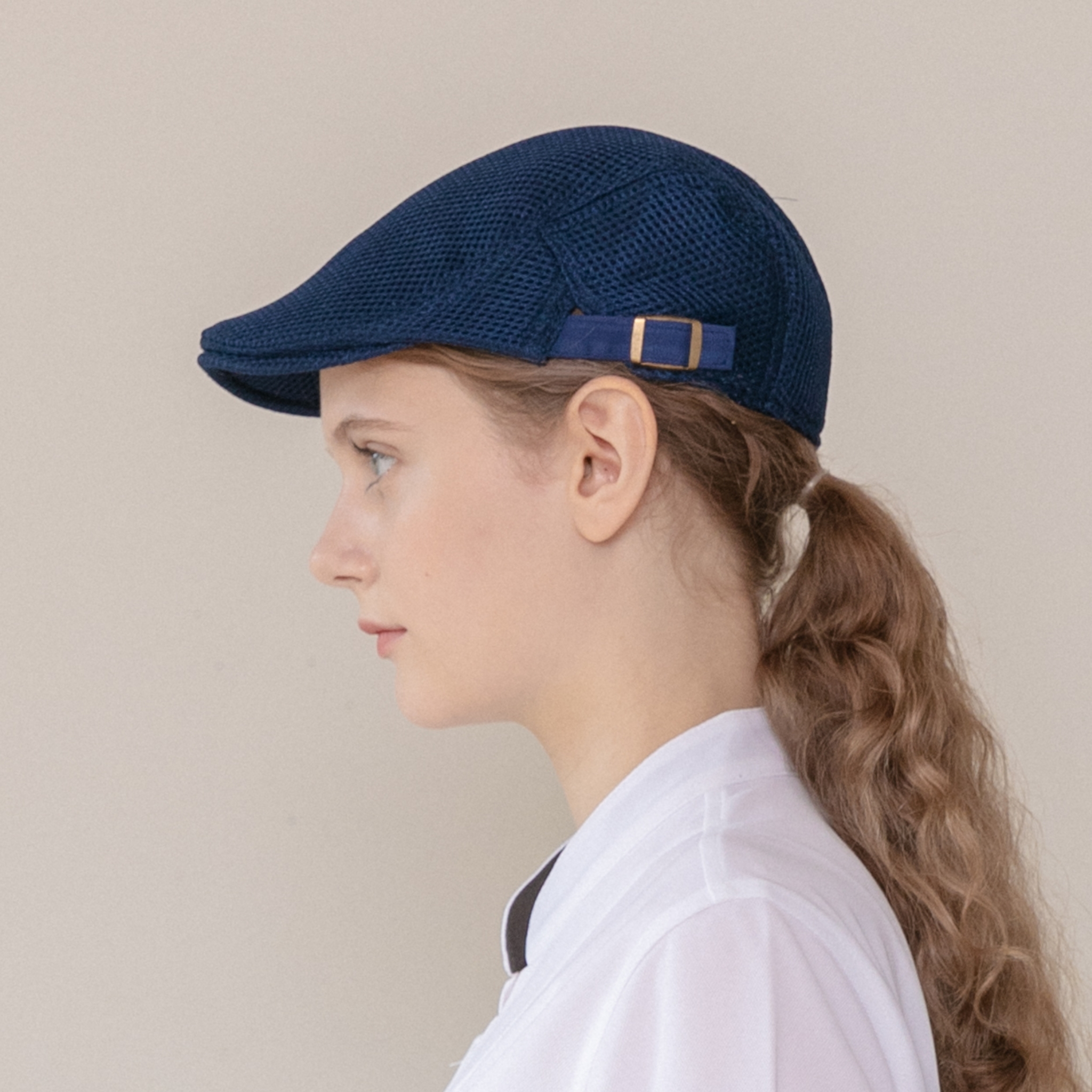 네이비 패브릭 조절끈 메쉬 헌팅캡