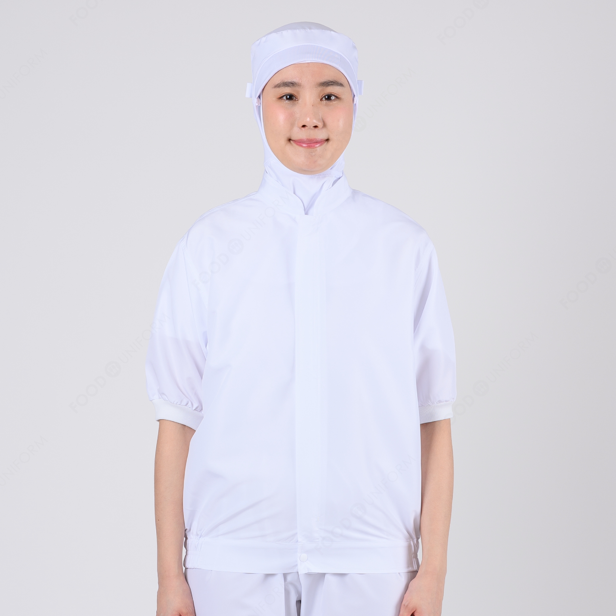 화이트 정전기 체모방지 반팔 위생복 상의