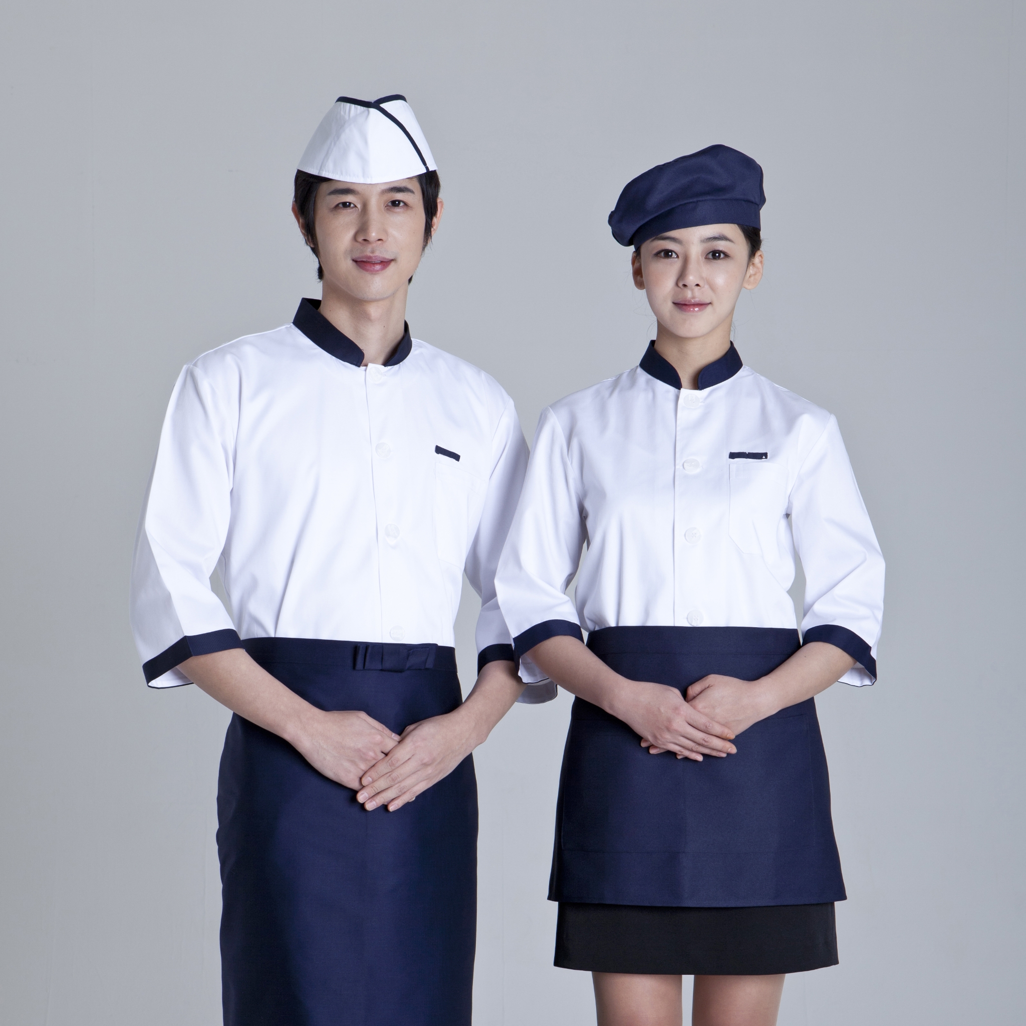 화이트 네이비 싱글 칠부 쉐프복
