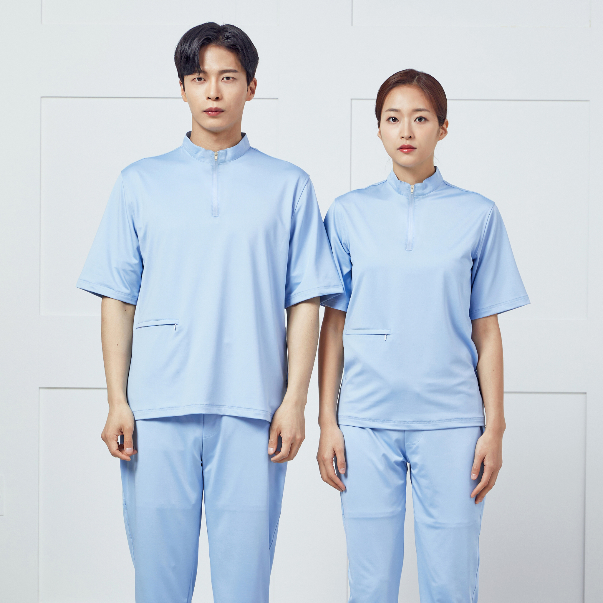 블루 스판덱스 액티브 반팔 위생 티셔츠