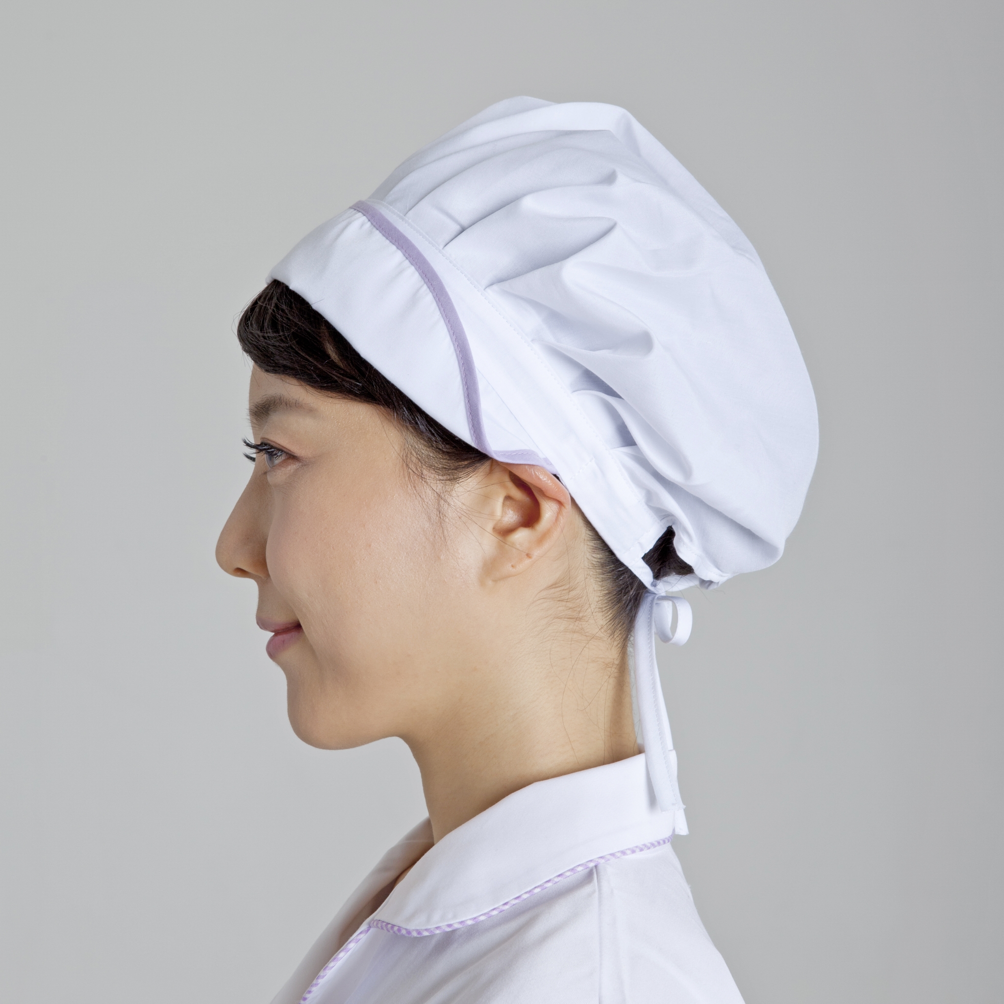 화이트 퍼플 라인 위생모자