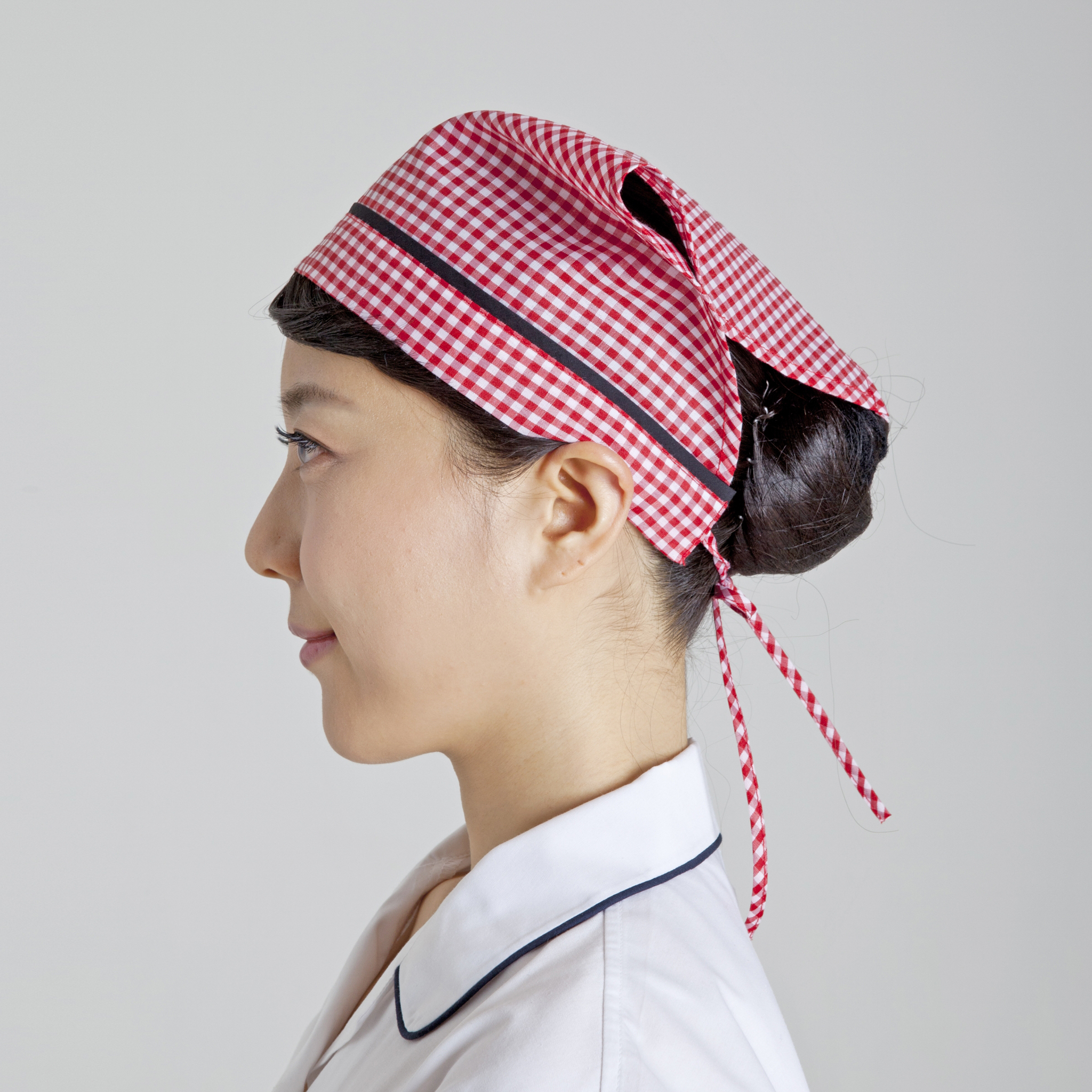 레드 체크 블랙 머리 스카프