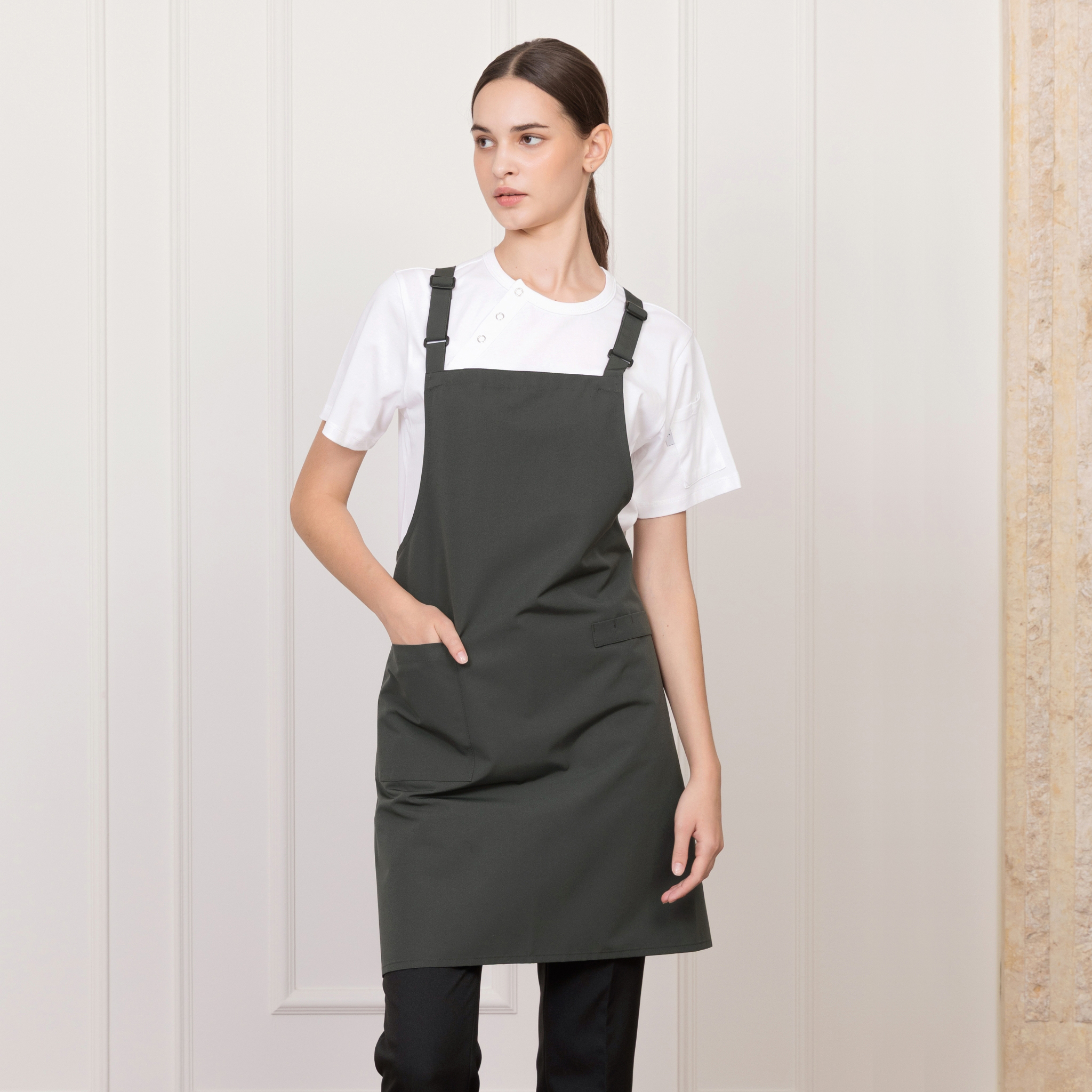 카키그레이 러버 밴드 H형 앞치마