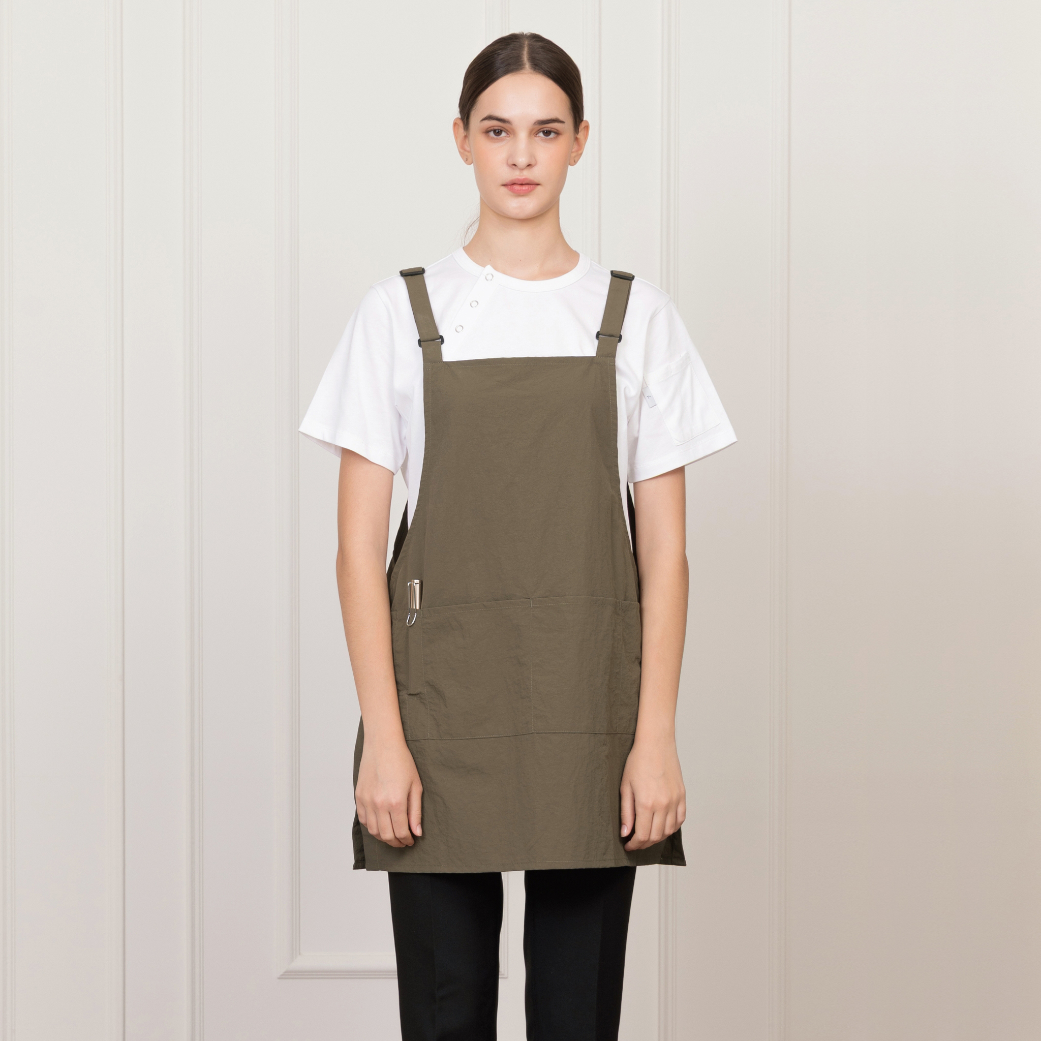 카키베이지 어깨조절 H형 원피스 앞치마(얇은원단)