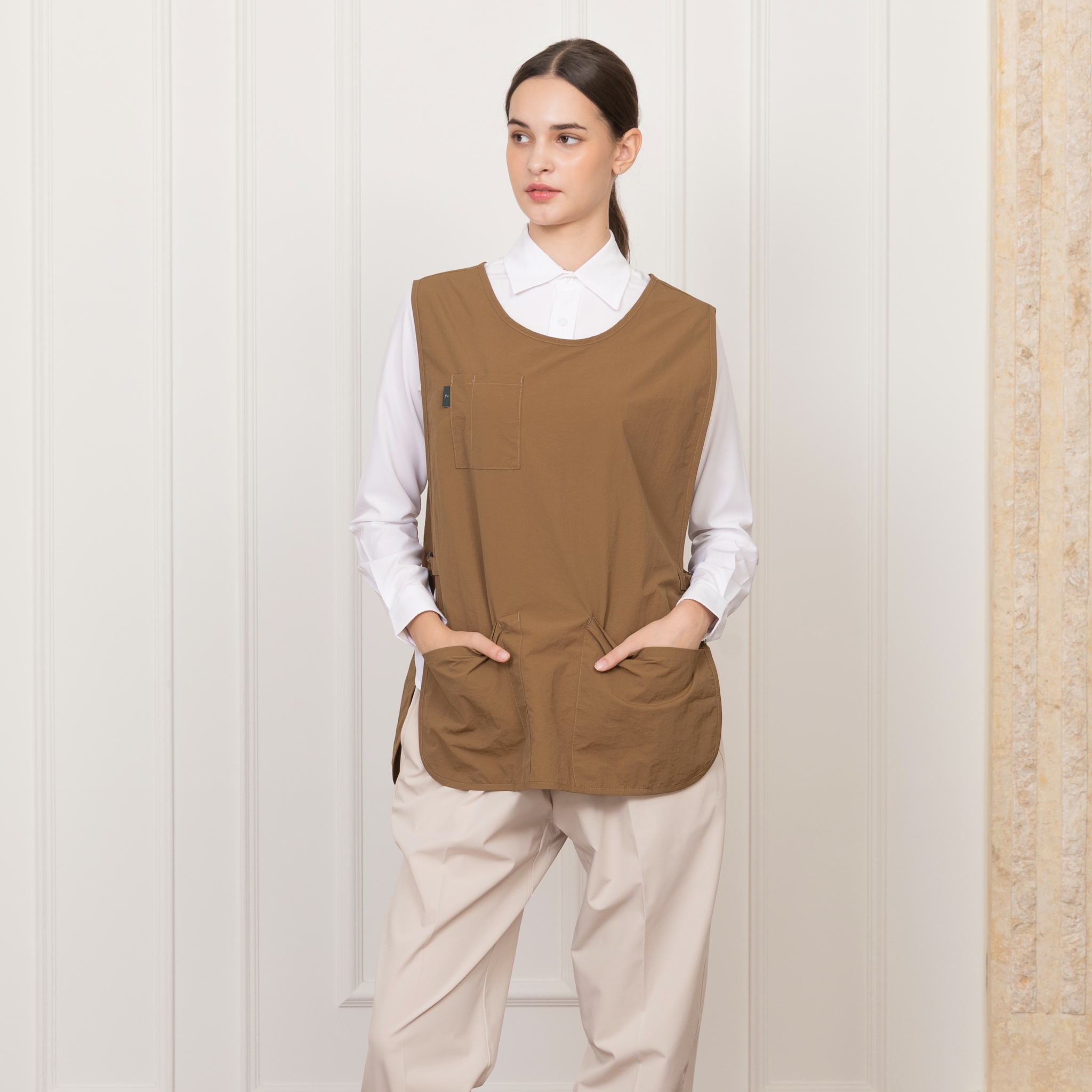 카라멜 라운드 빅포켓 원피스 앞치마(얇은원단)