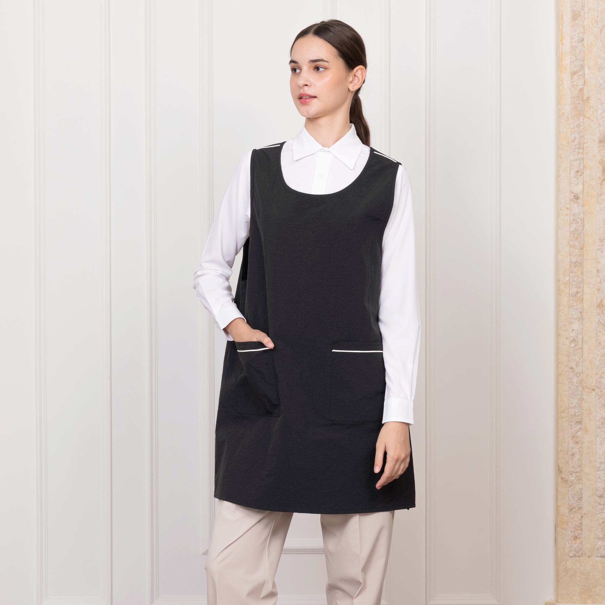 블랙 싱글라인 망사 원피스 앞치마