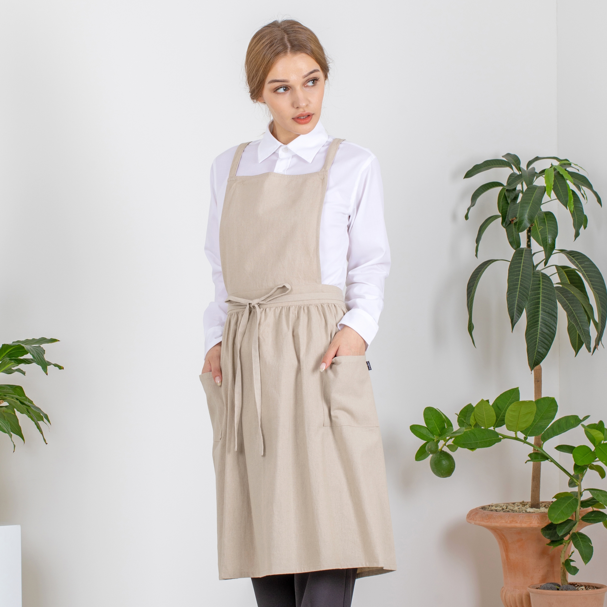 린넨 고방 랩 X형 앞치마