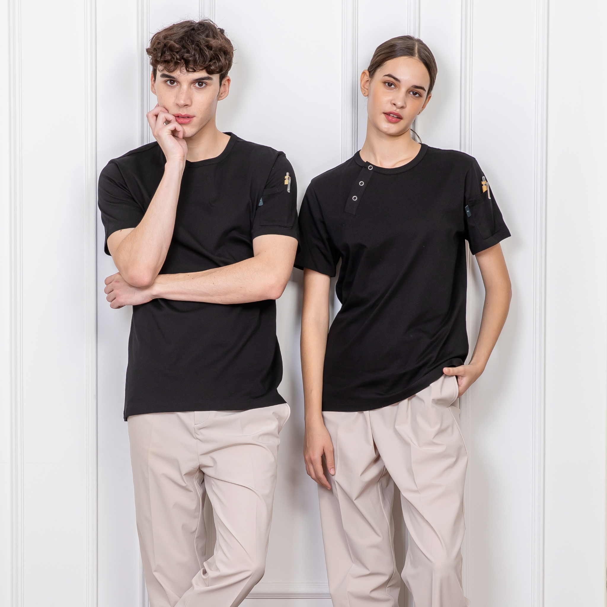 블랙 액티브코튼 쉐프셔츠