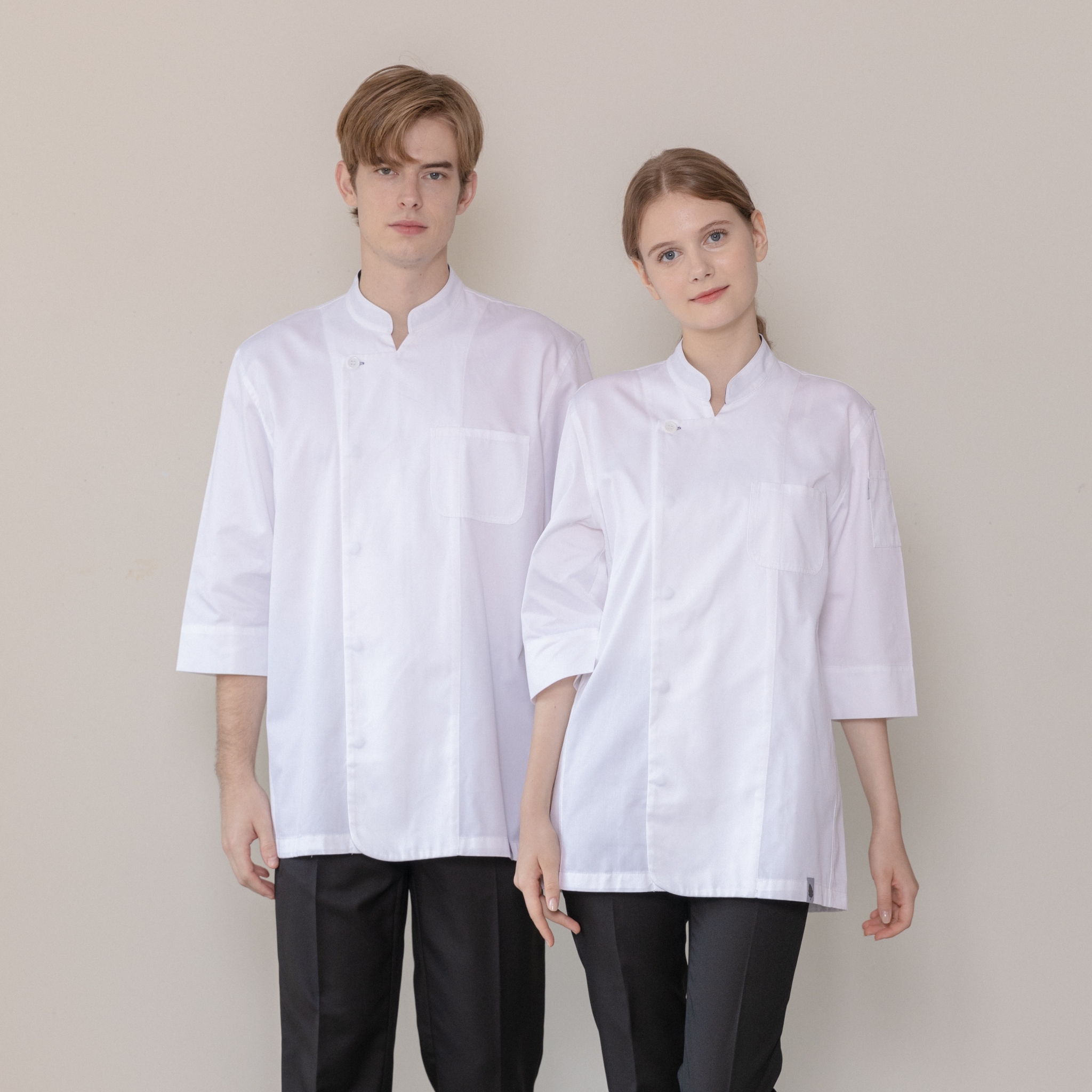 화이트 원 버튼 칠부 쉐프복