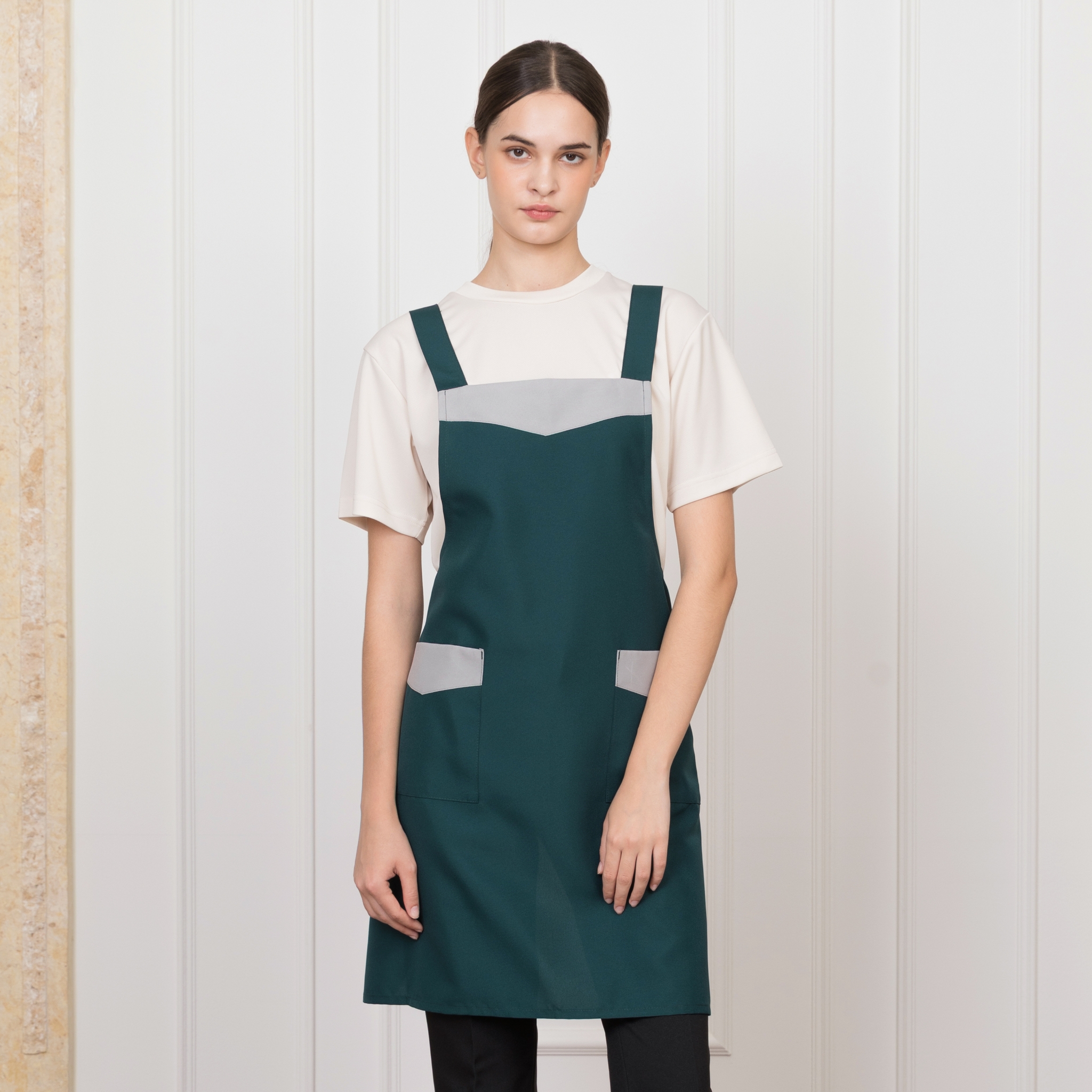 그린 삼각 배색 H형 앞치마