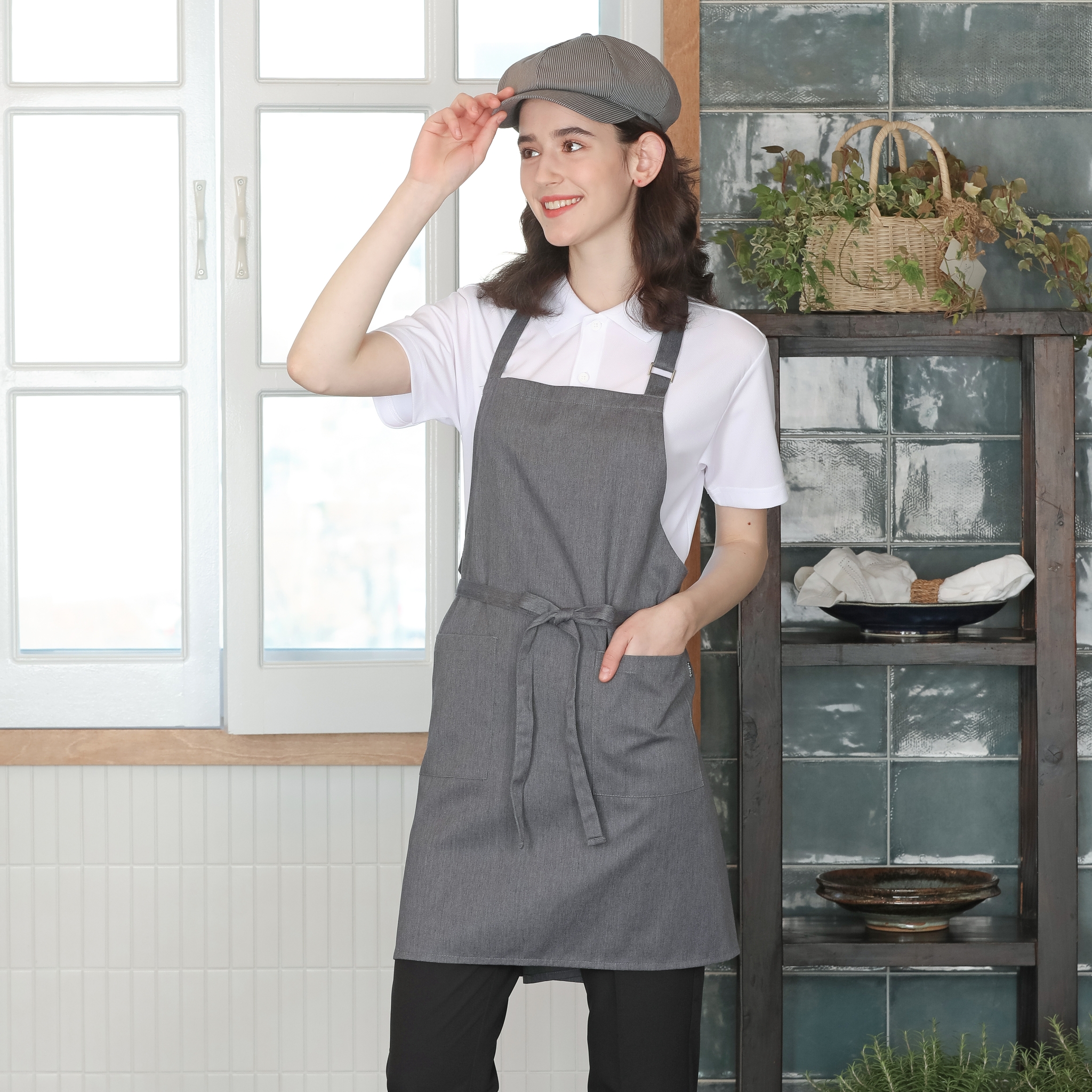 보카시 그레이 엉덩이 덮개 목걸이 앞치마