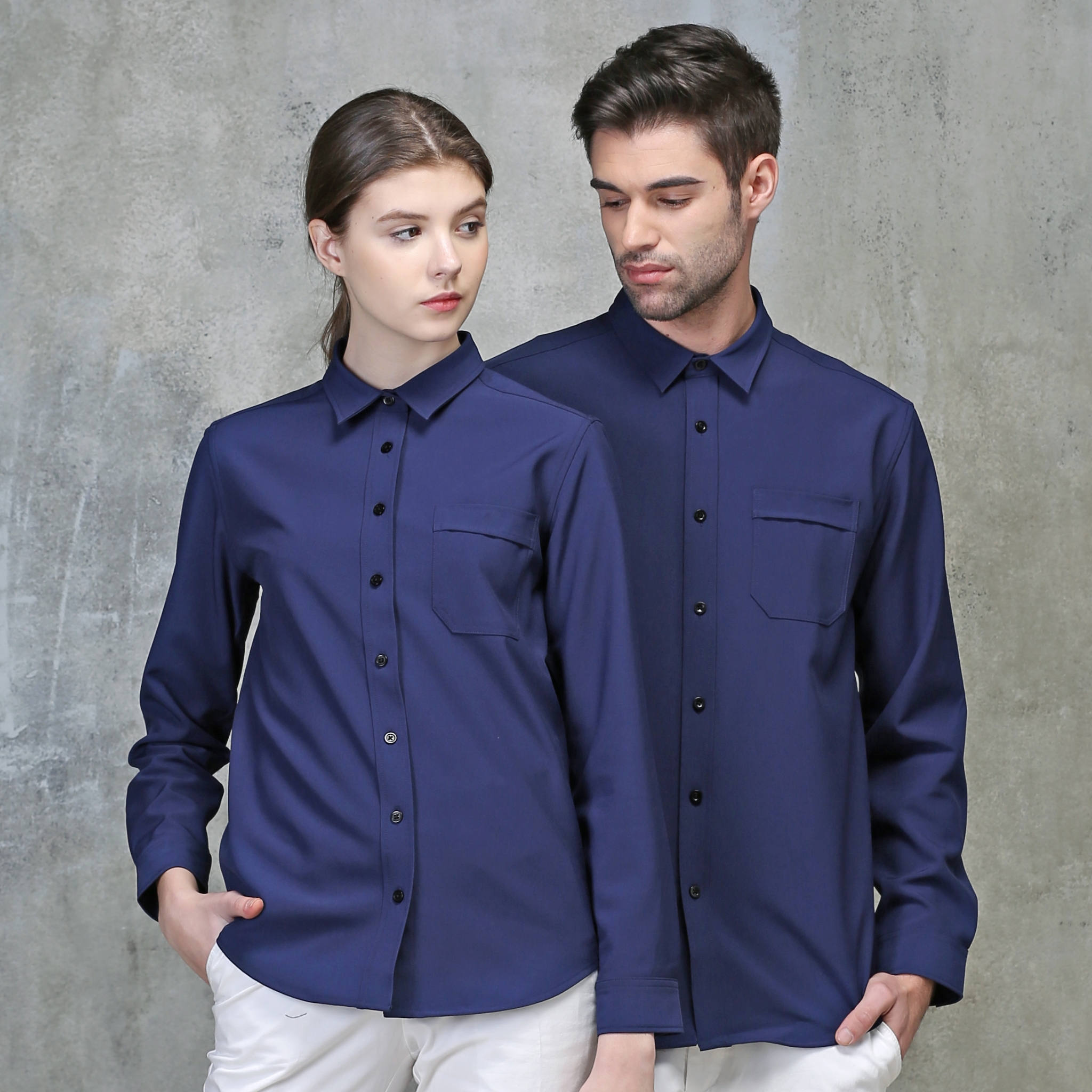 네이비 베이직 슬림 스판 긴팔 셔츠