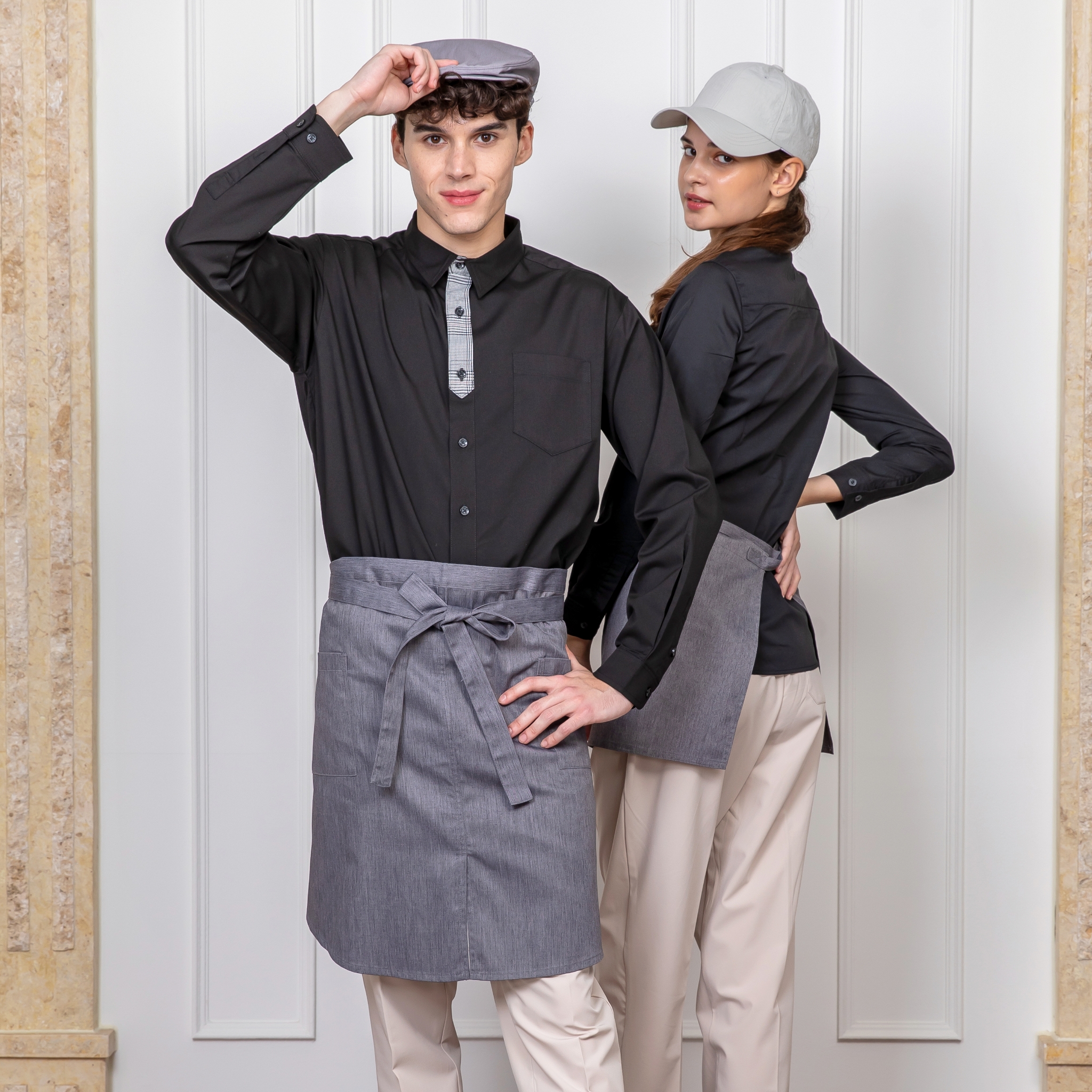 블랙 스판 체크타이 긴팔 셔츠