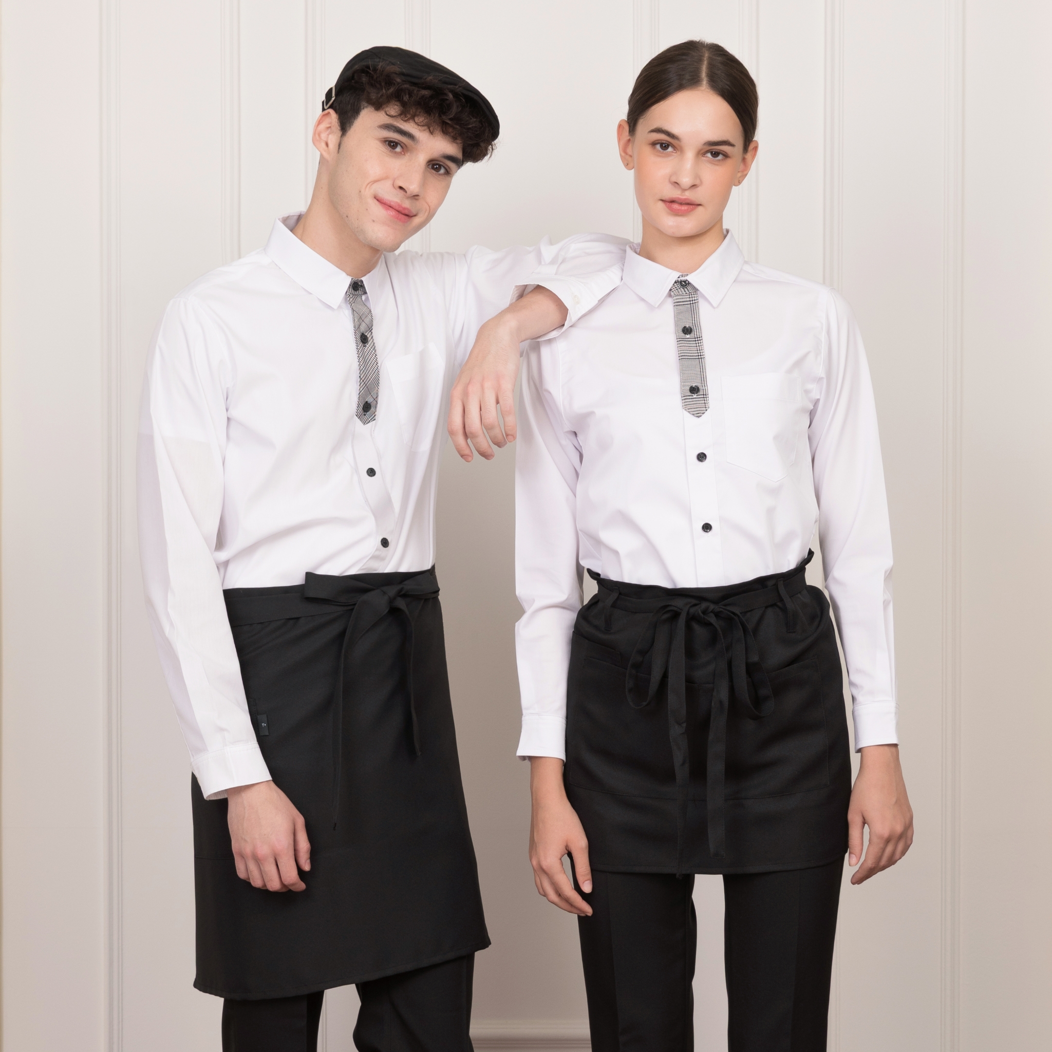 화이트 스판 체크타이 긴팔 셔츠