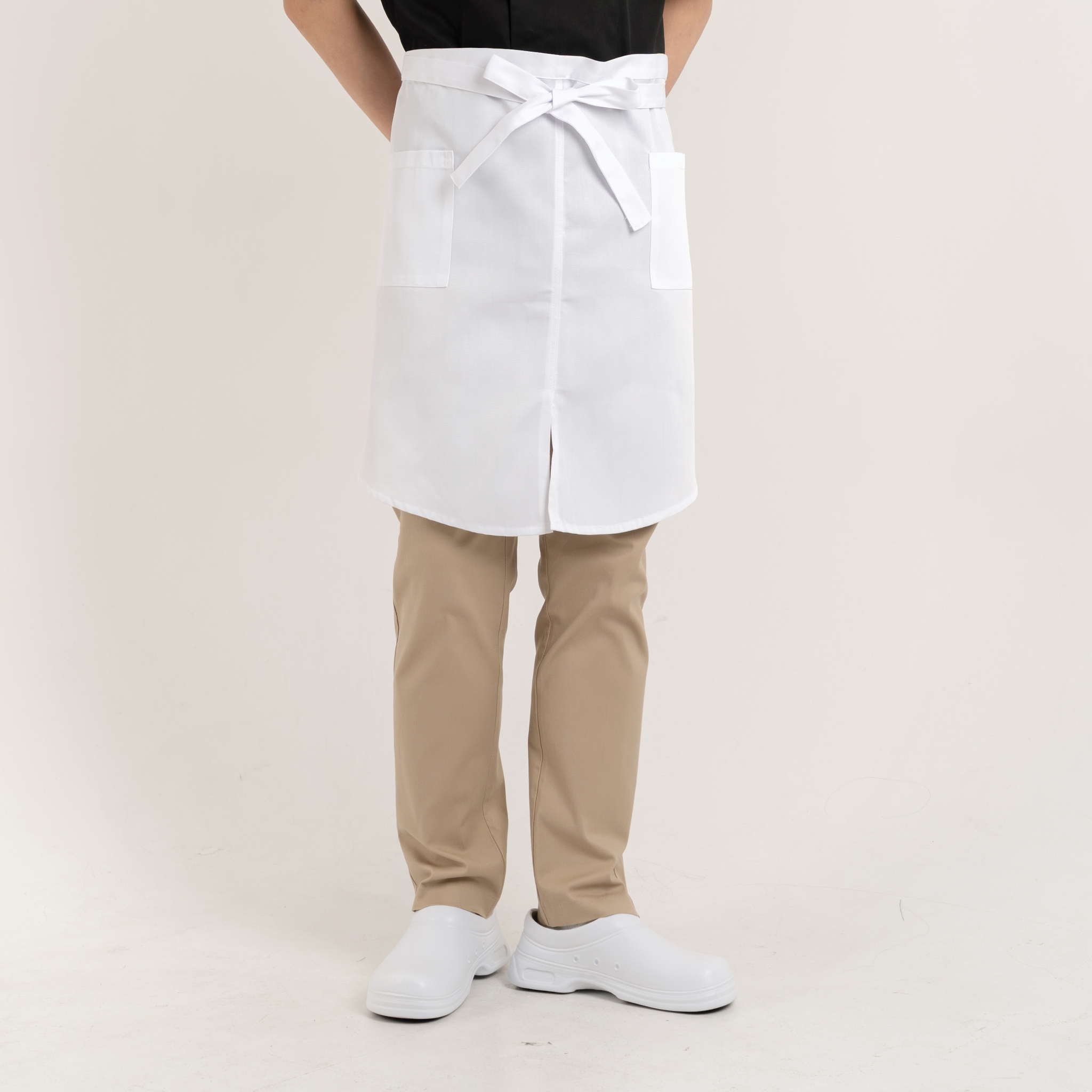 화이트 라운드 앞트임 허리 앞치마