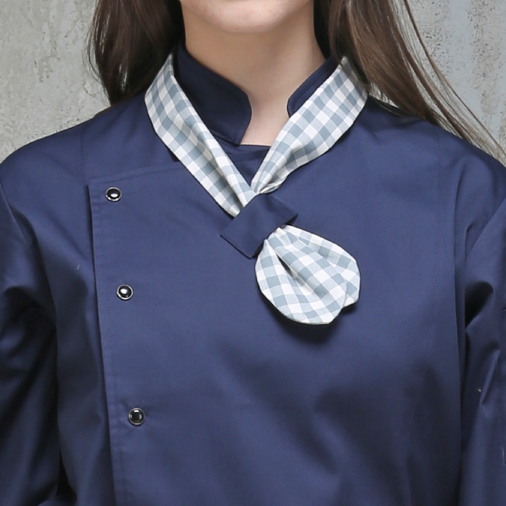스카이블루 체크 라운드 조리스카프