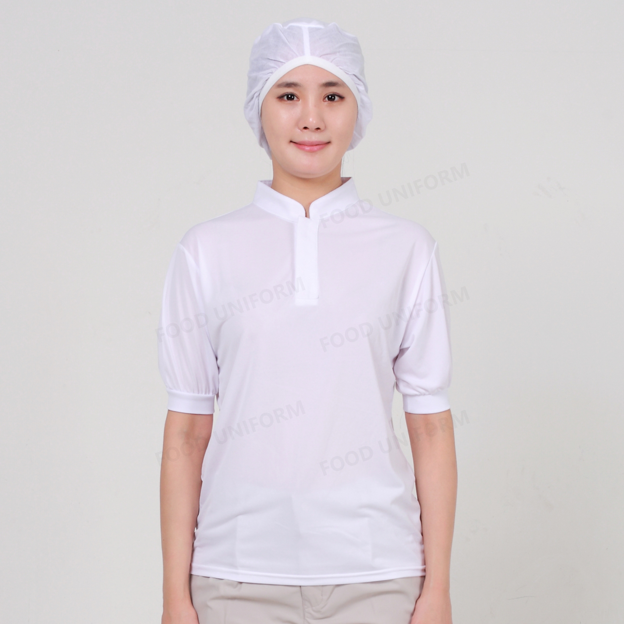 여름용 화이트 HACCP 반팔 위생 티셔츠