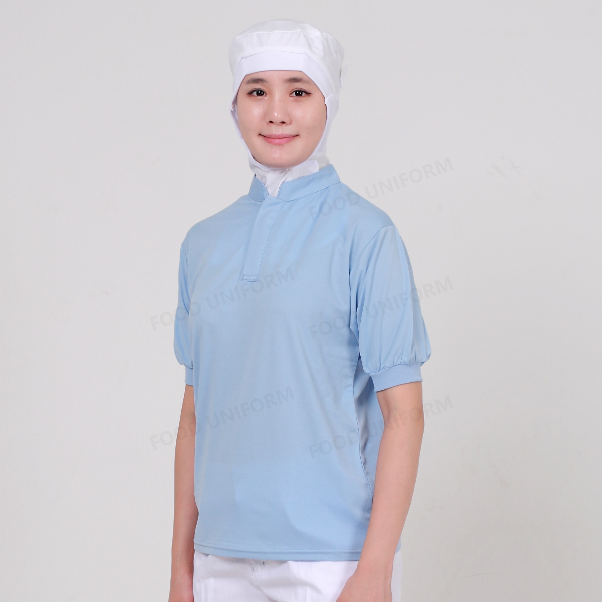 여름용 화이트 블루 HACCP 반팔 위생 티셔츠