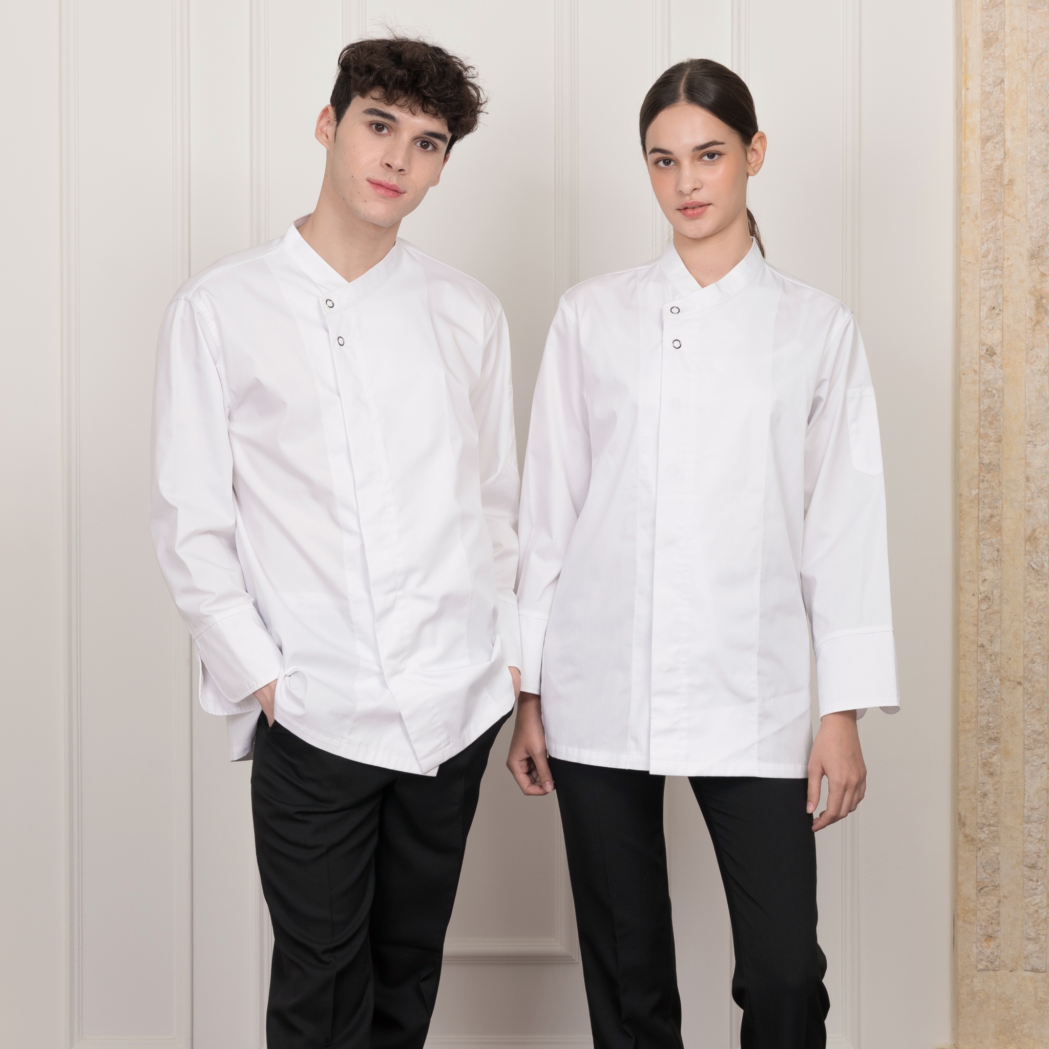 화이트 더블버튼 긴팔 쉐프복