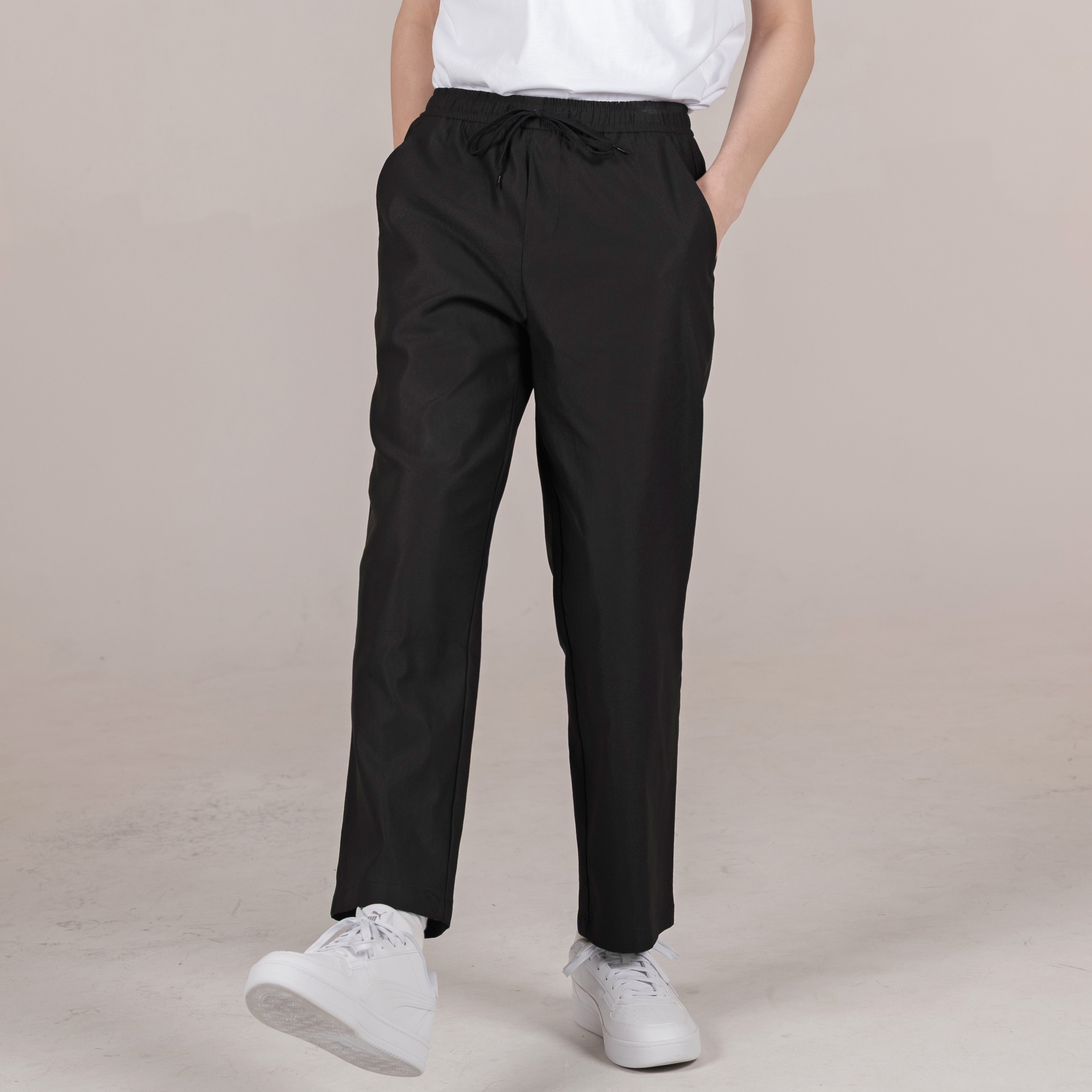 블랙 면 스판 바지