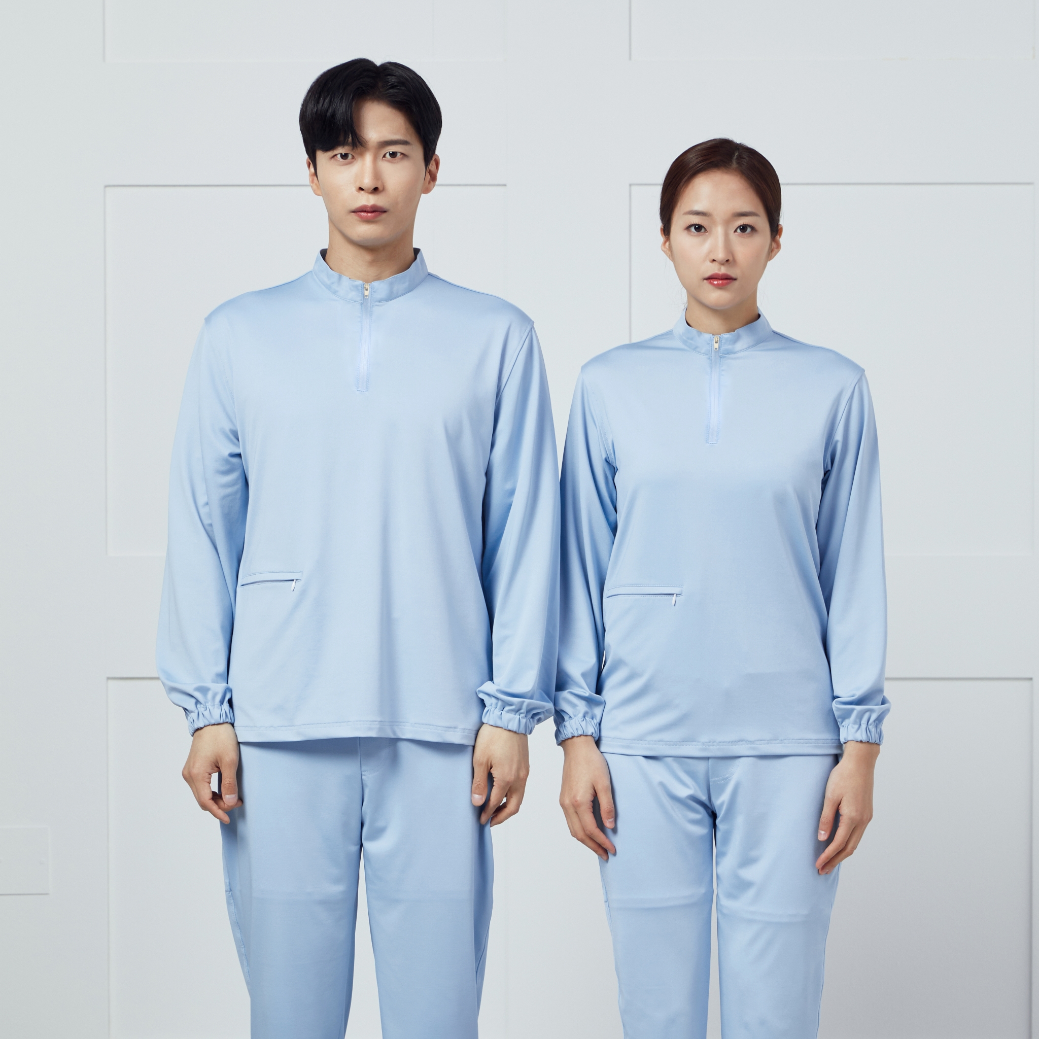 블루 스판덱스 액티브 긴팔 위생 티셔츠