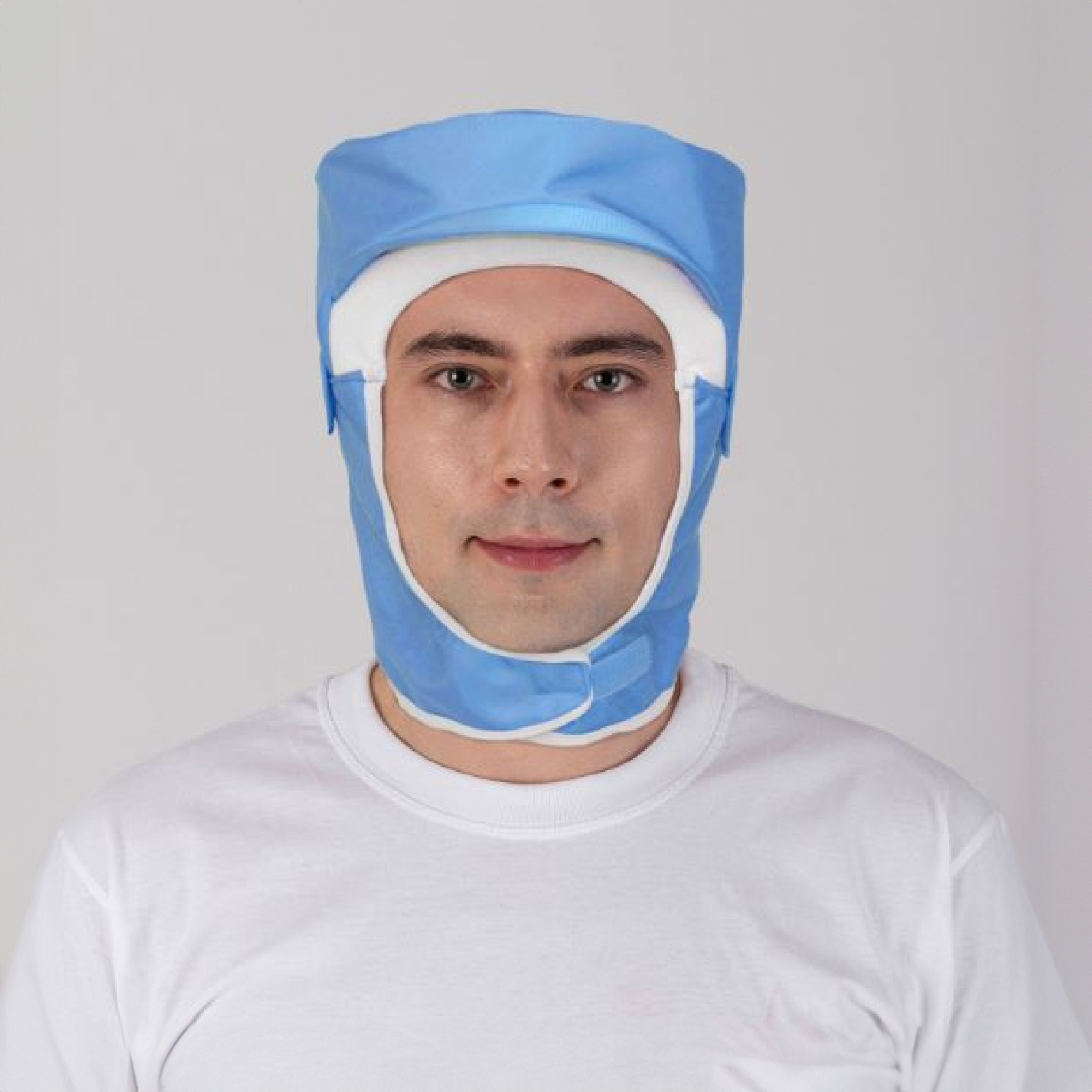 블루 턱 벨크로 기모 위생 모자