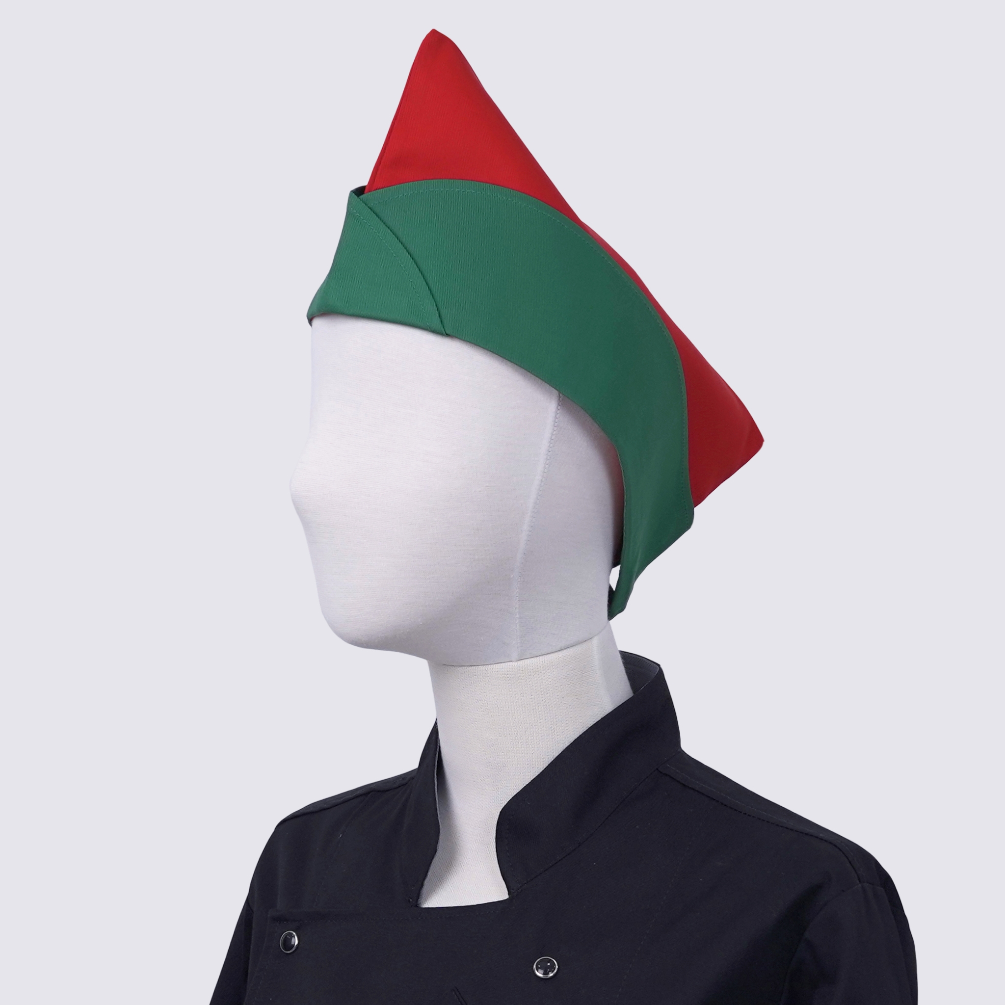 그린 레드 배색 헬로 모자