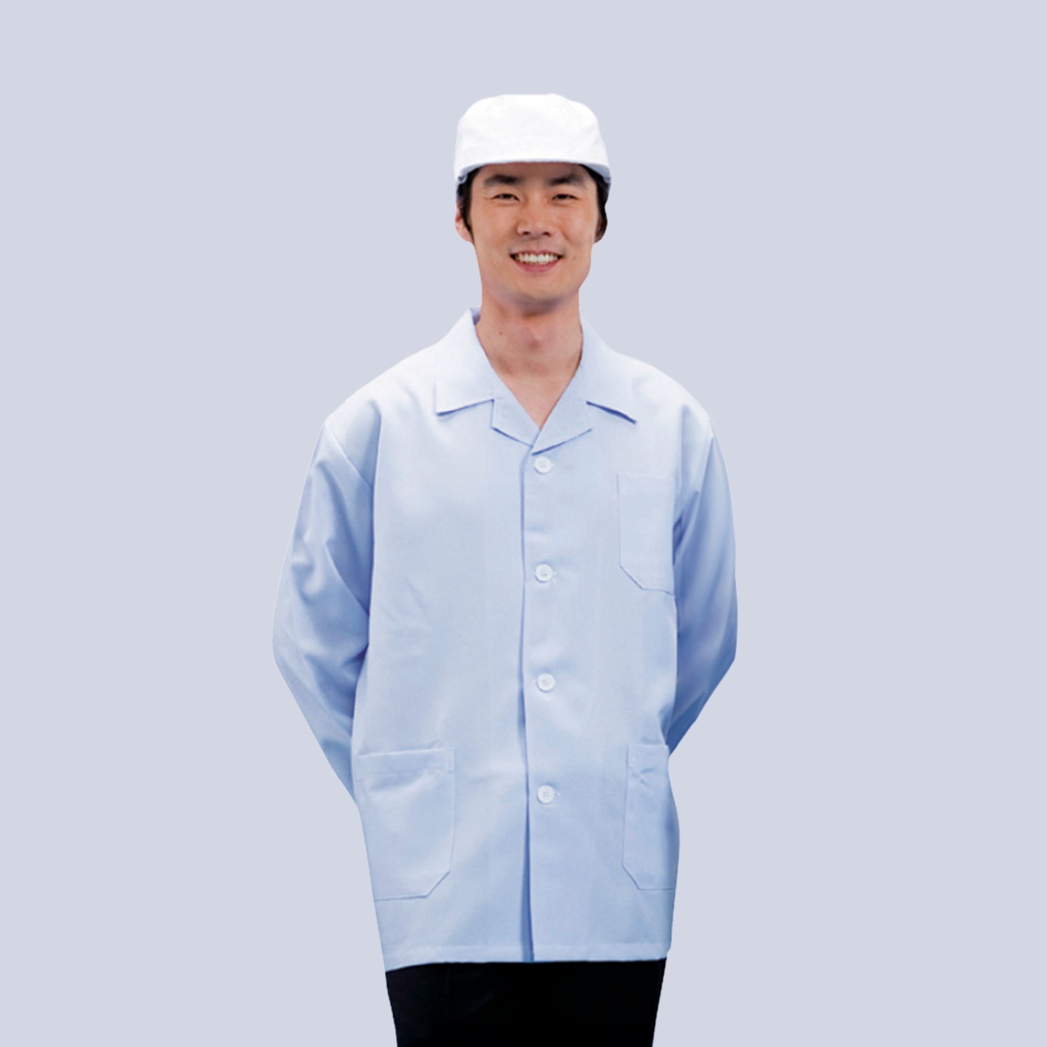 남성용 블루 폴리 카라 긴팔 위생복