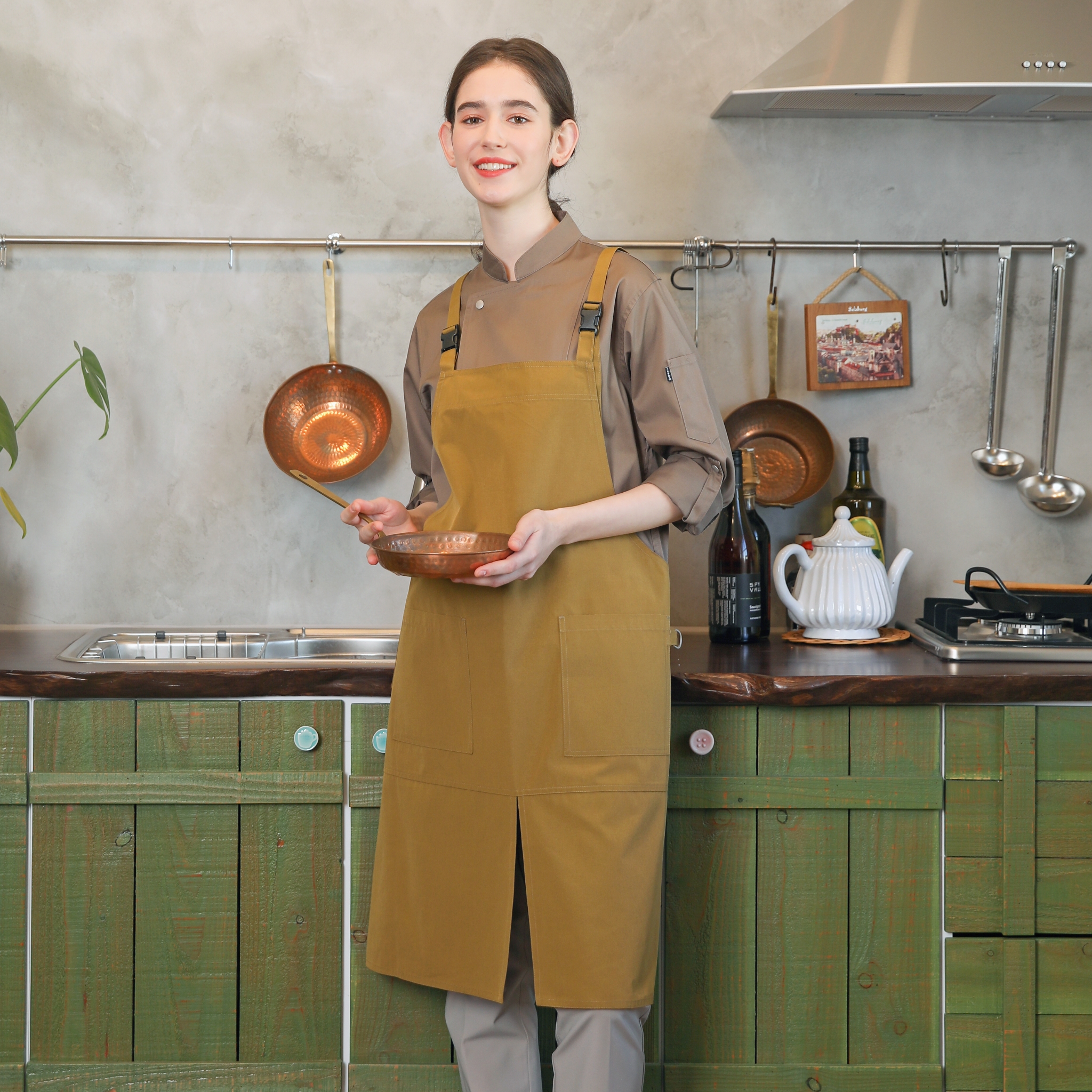 카라멜 버클 세이지 앞치마