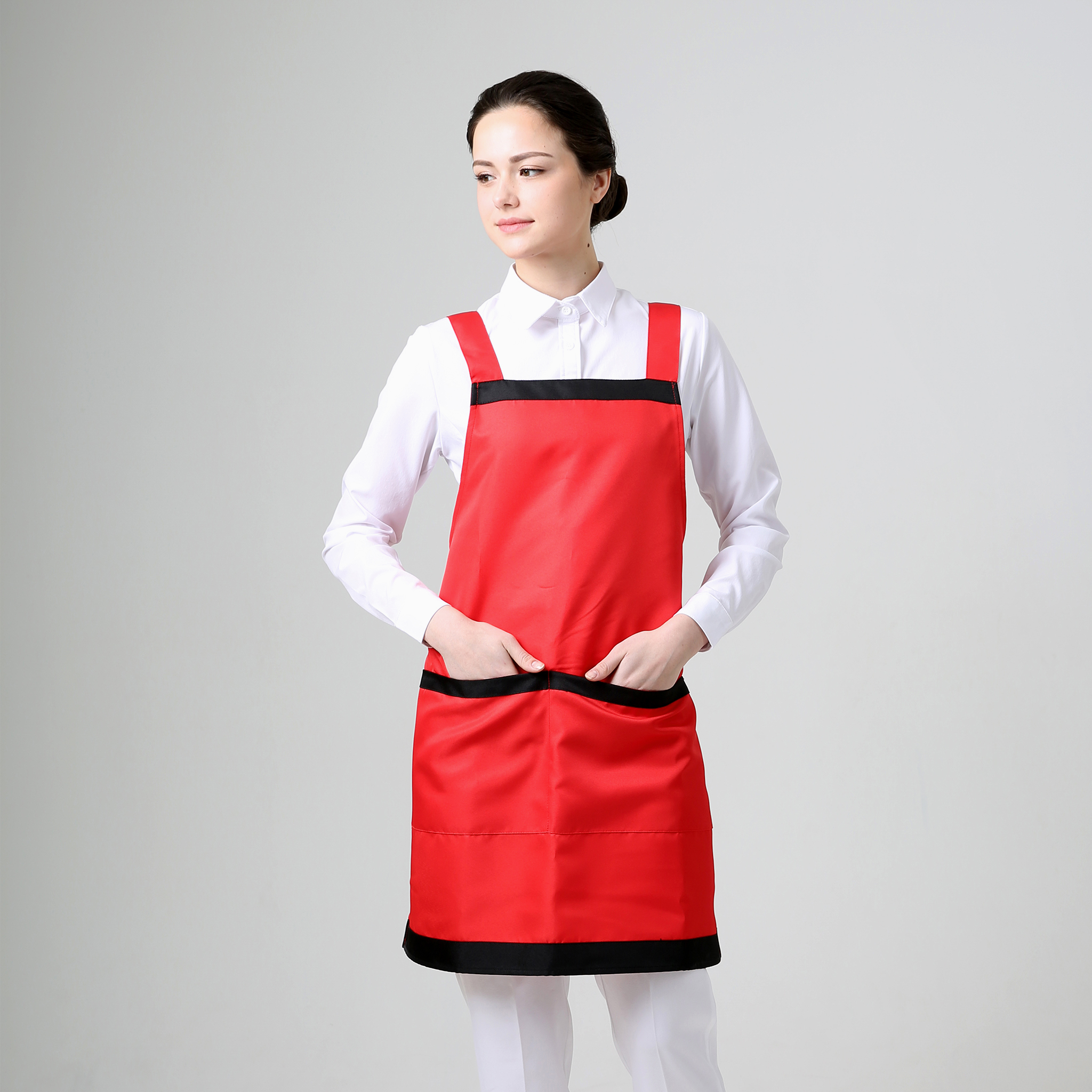 레드 트리플 배색 H형 앞치마